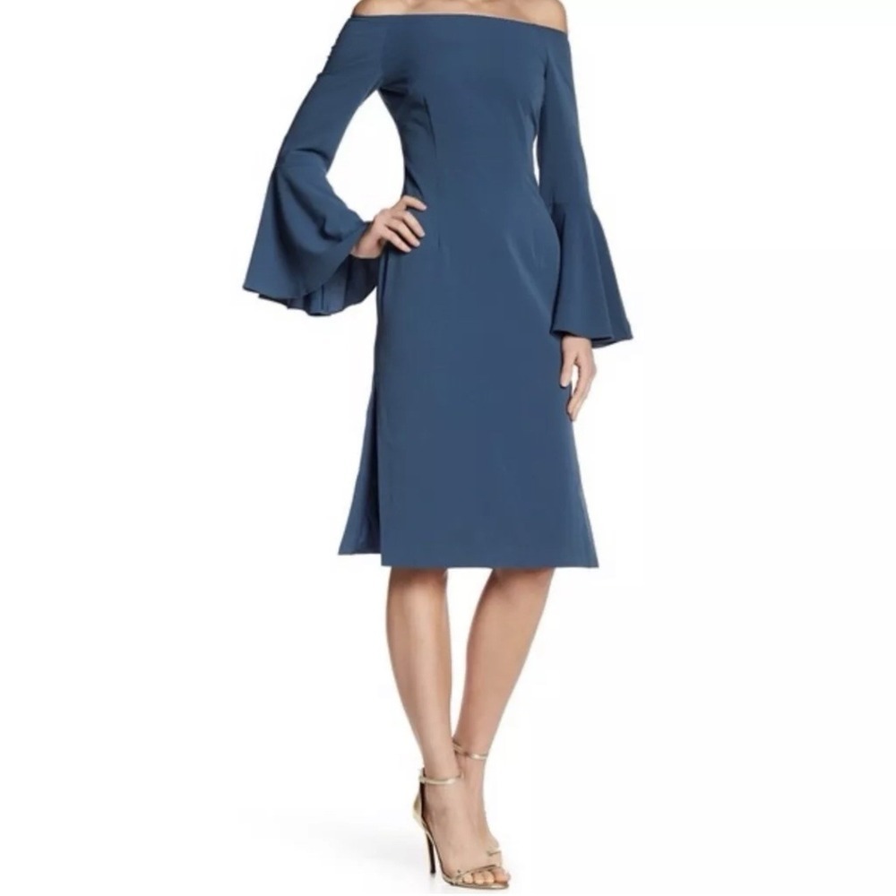 NWT KEEPSAKE The Label REVOLVE Midi Dress Blue Cocktail Wedding Bell Sleeve
